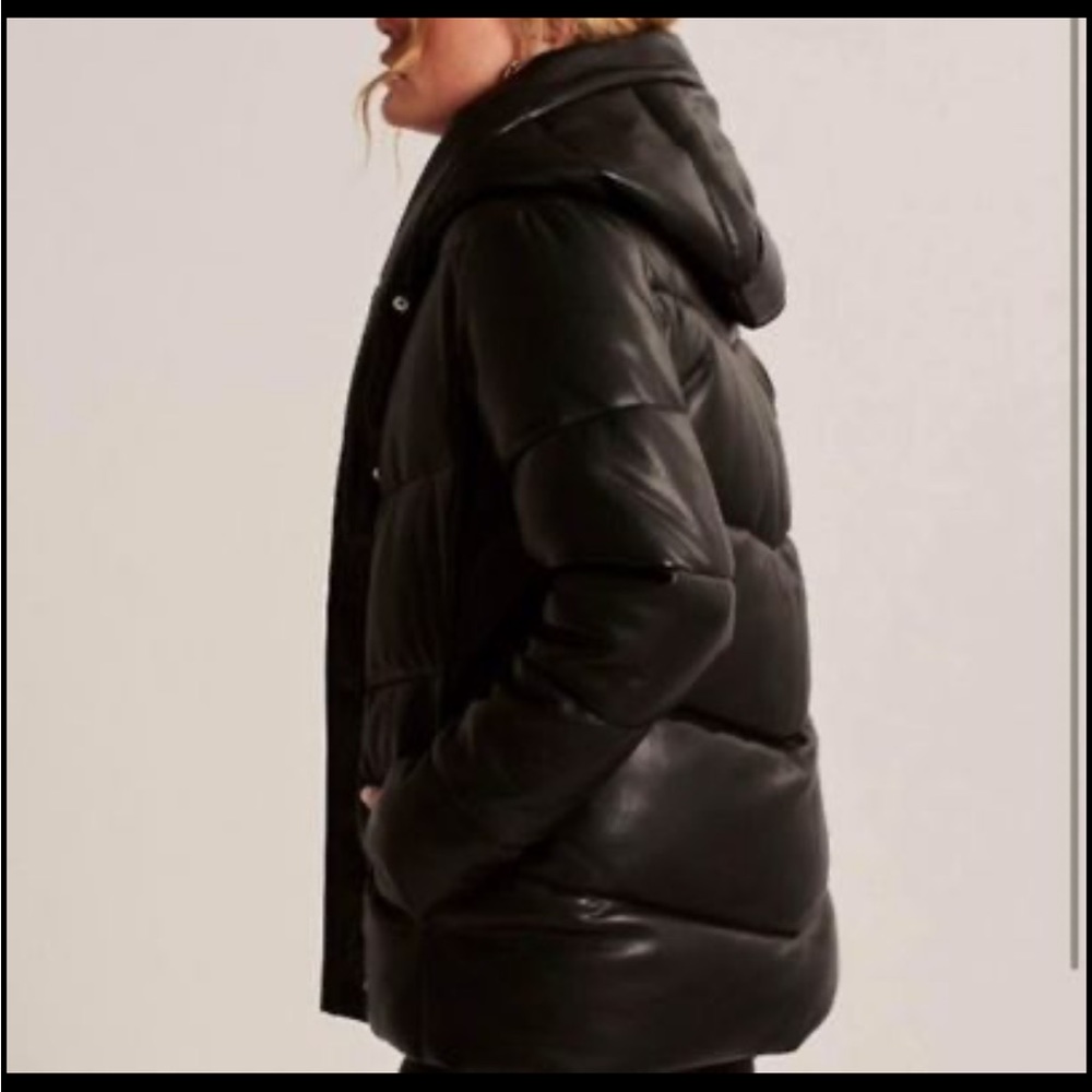 Black leather Abercrombie puffer coat.